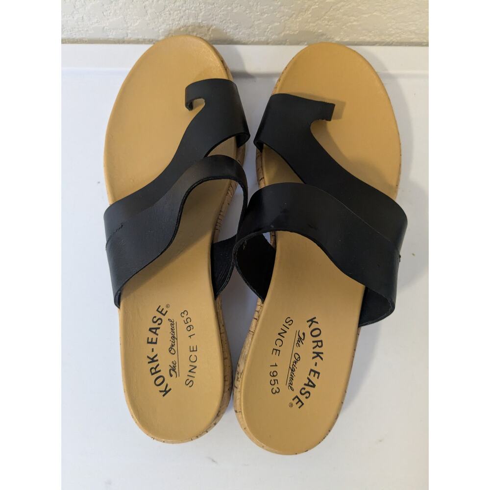 Kork Ease Leather Upper Black Toe Loop Sandals Slip On Womens Size 9 - Picture 7 of 9